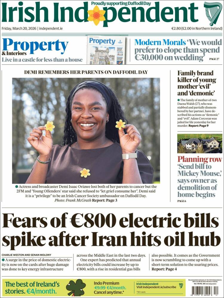 Portada de Irish Independent (Irlanda)