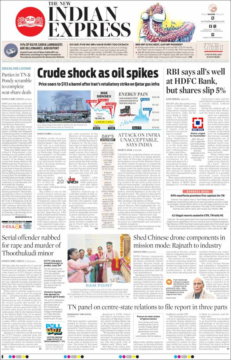 Portada de New Indian Express (India)