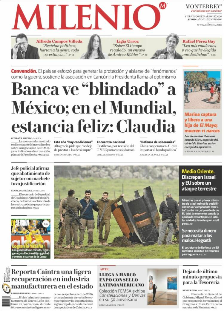 Portada de Milenio de Monterrey (M&eacute;xico)