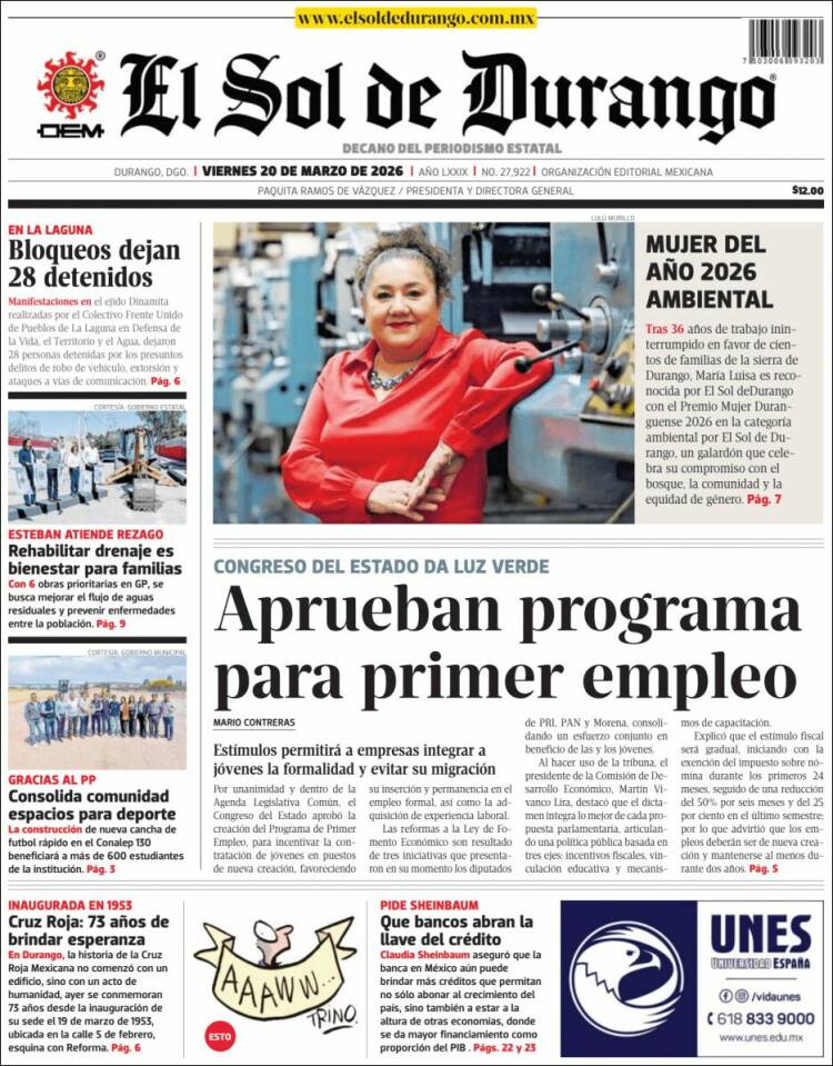 Portada de El Sol de Durango (M&eacute;xico)