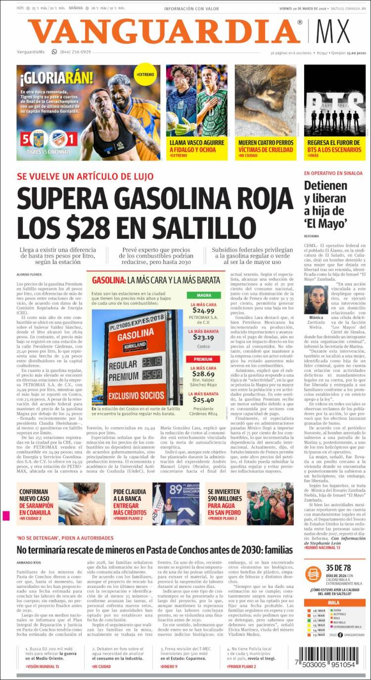 Portada de Vanguardia (M&eacute;xico)