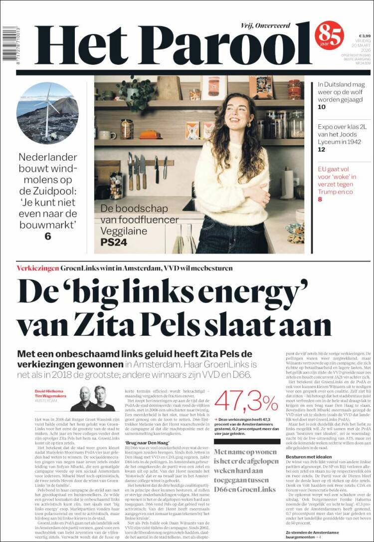 Portada de Het Parool (Pa&iacute;ses Bajos)