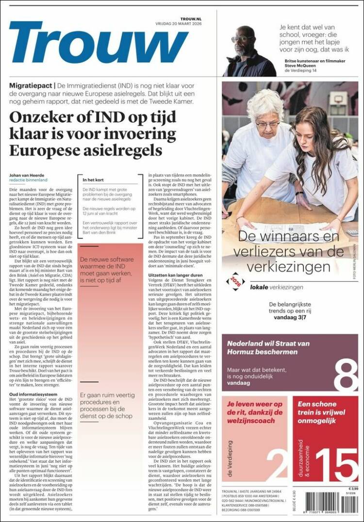 Portada de Trouw (Pa&iacute;ses Bajos)