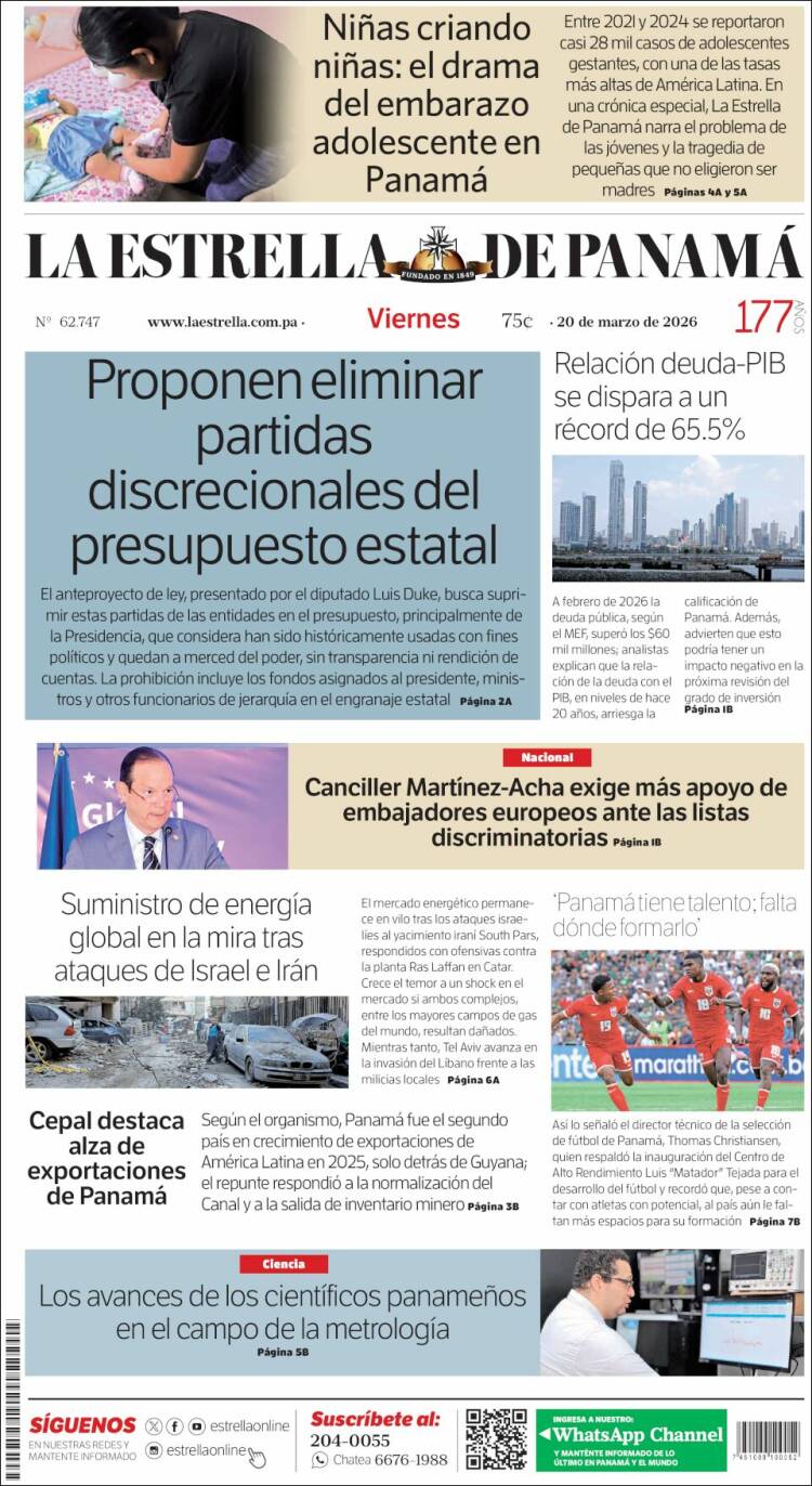 Portada de La Estrella de Panamá (Panam&aacute;)