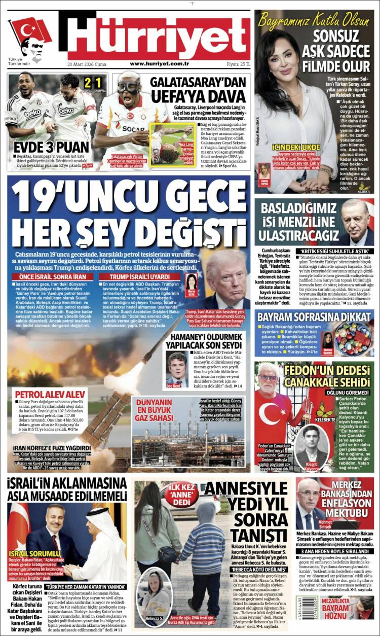 Portada de Hürriyet (Turqu&iacute;a)