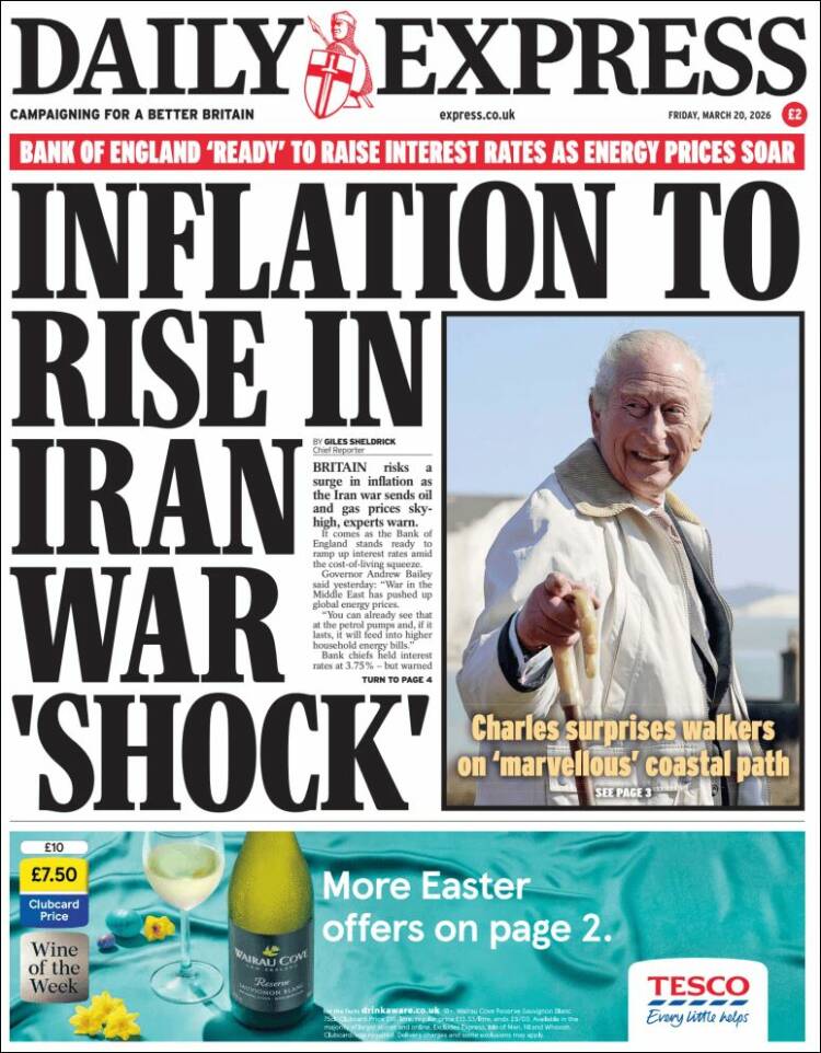 Portada de Daily Express (Reino Unido)