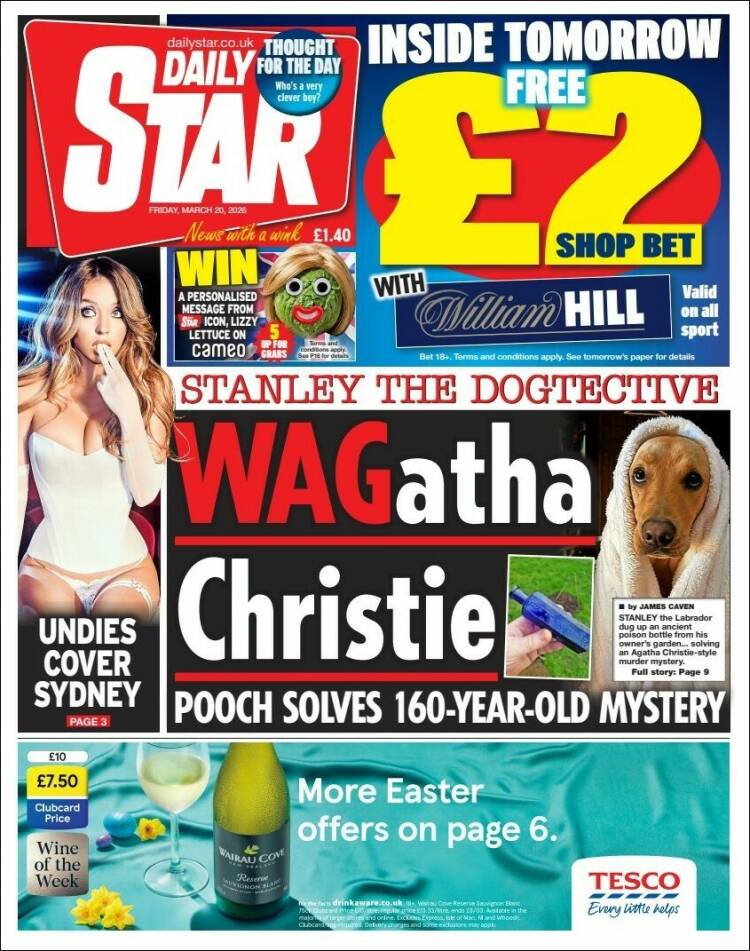 Portada de Daily Star (Reino Unido)