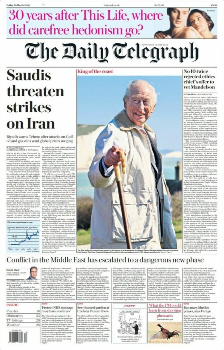 Portada de Daily Telegraph (Reino Unido)