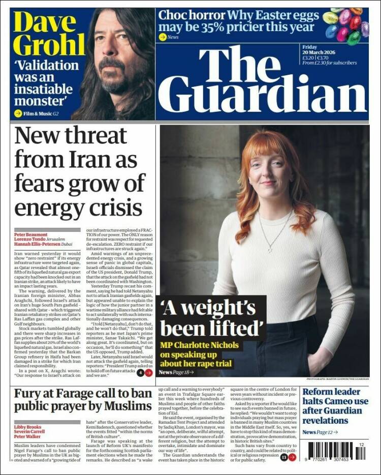Portada de The Guardian (Reino Unido)