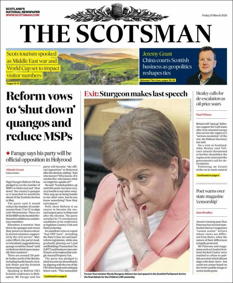 Portada de The Scotsman (Reino Unido)