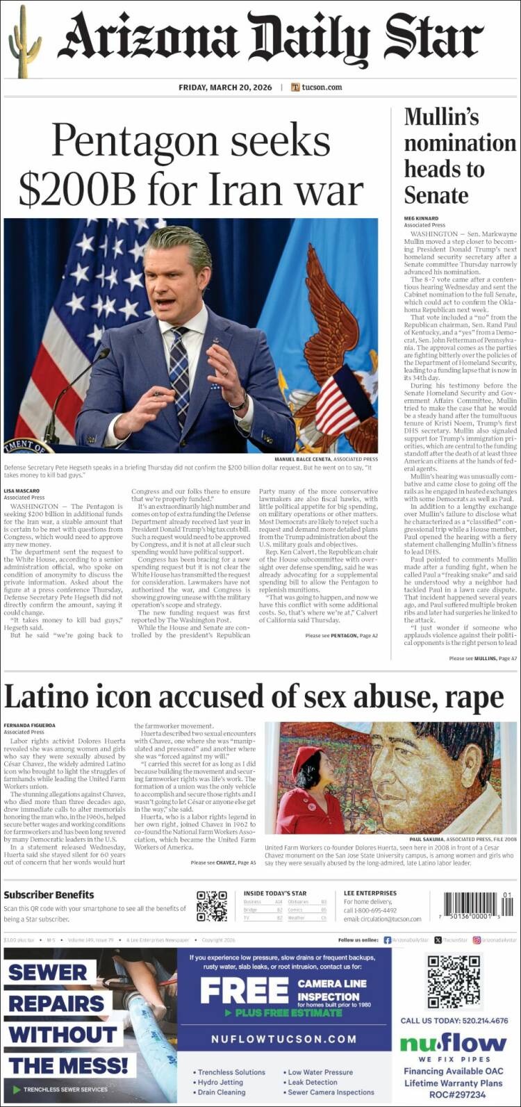 Portada de Arizona Daily Star (USA)