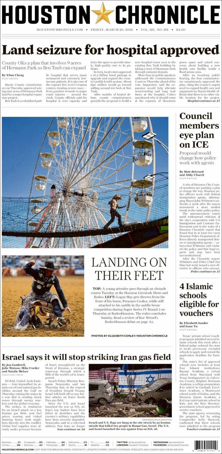 Portada de Houston Chronicle (USA)