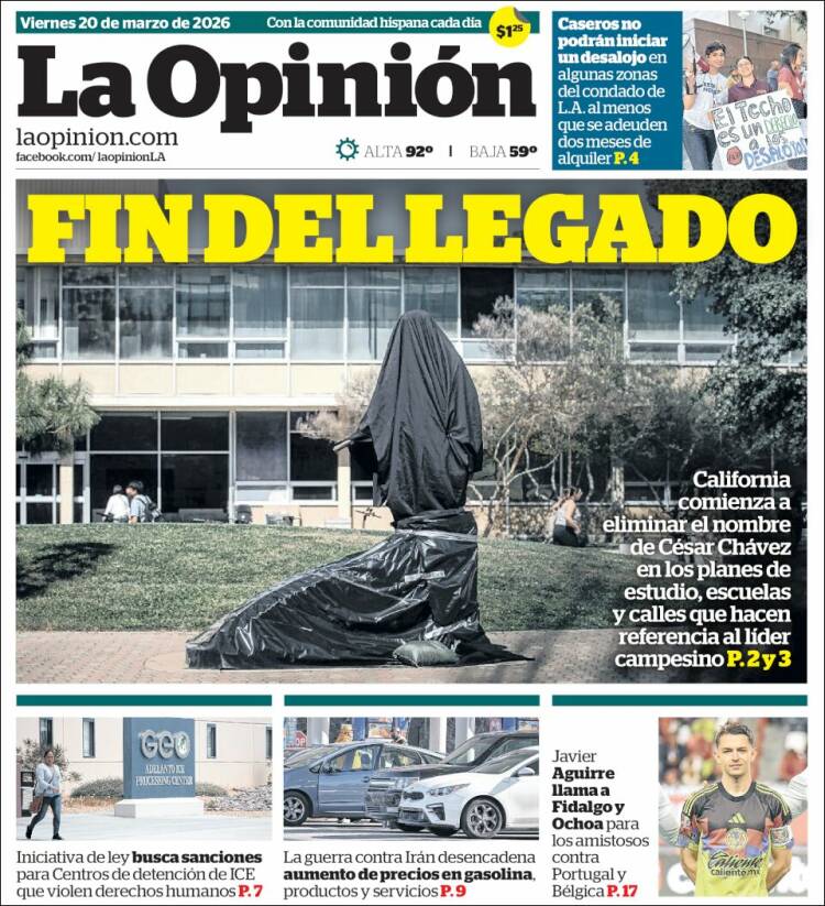 Portada de La Opinión (USA)