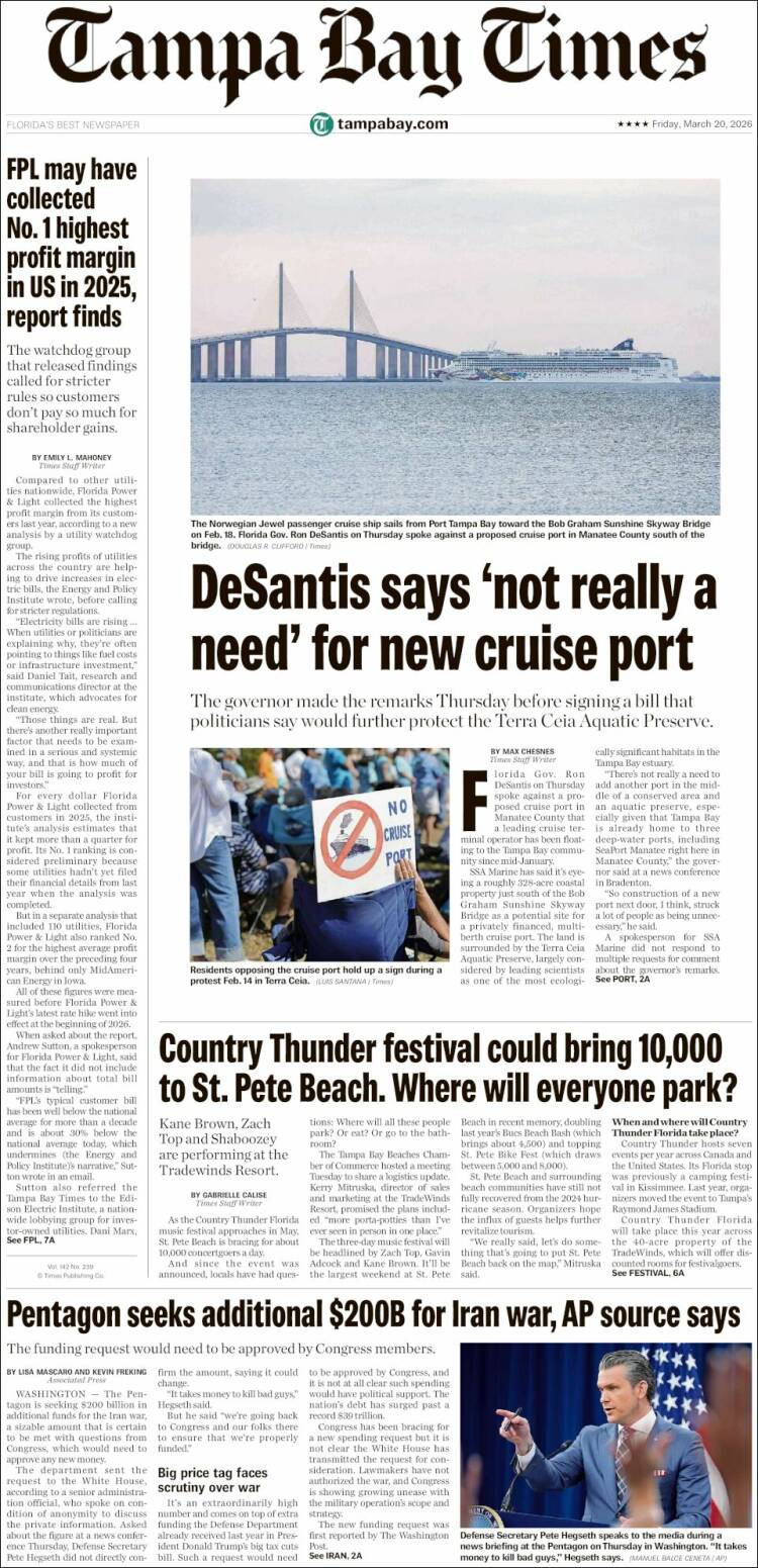 Portada de Tampa Bay Times (USA)