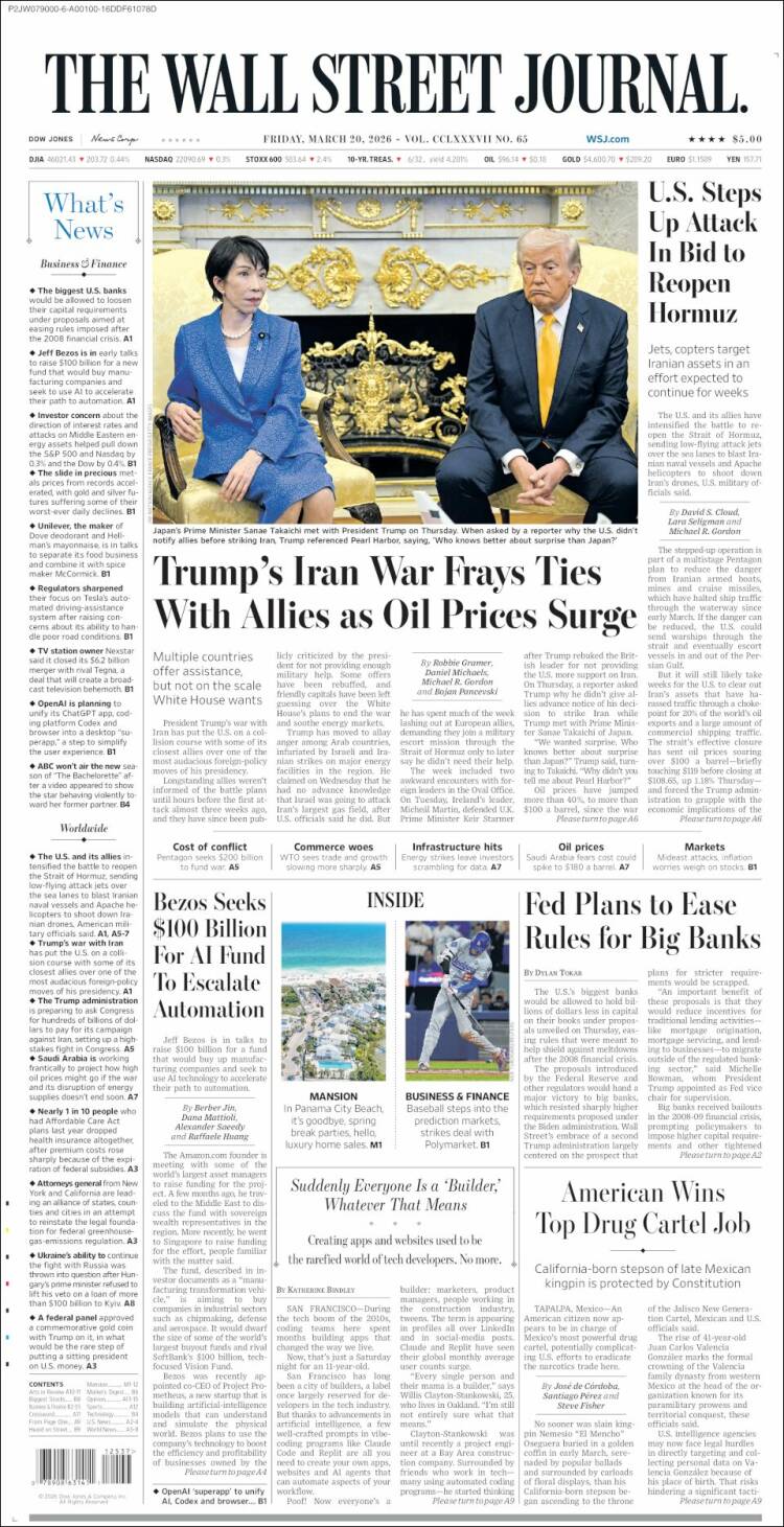 Portada de Wall Street Journal (USA)