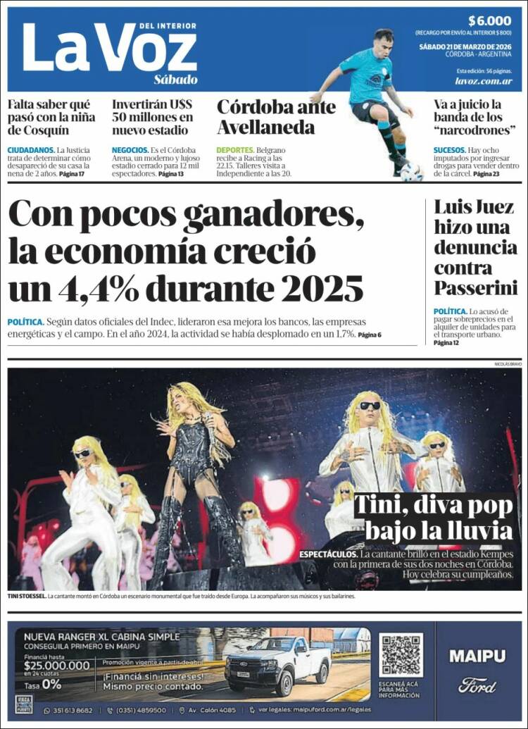 Portada de La Voz del Interior (Argentina)