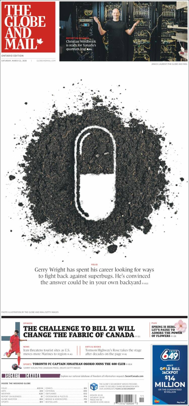 Portada de The Globe and Mail (Canad&aacute;)