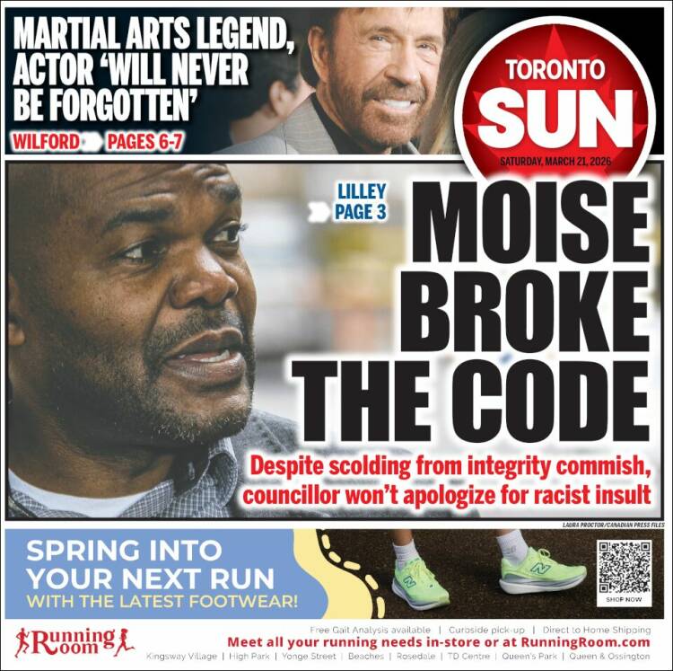 Portada de The Toronto Sun (Canad&aacute;)