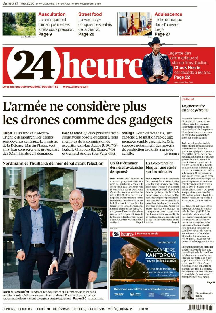 Portada de 24 Heures (Suiza)