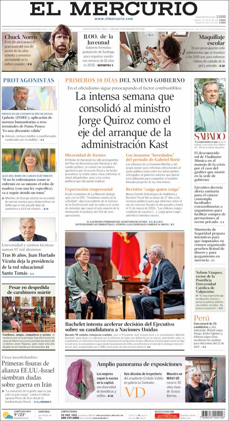 Portada de El Mercurio (Chile)