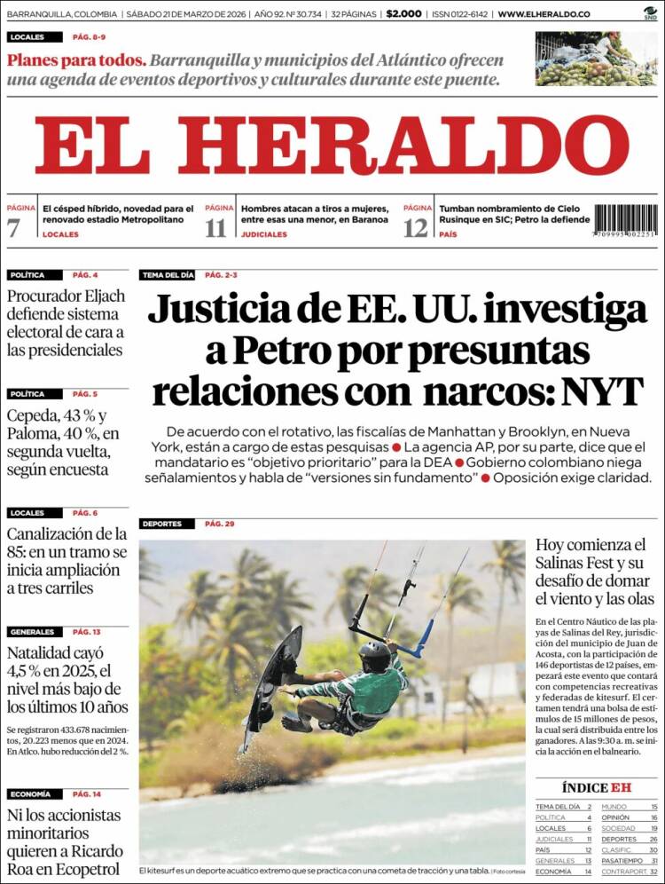 Portada de El Heraldo (Colombie)