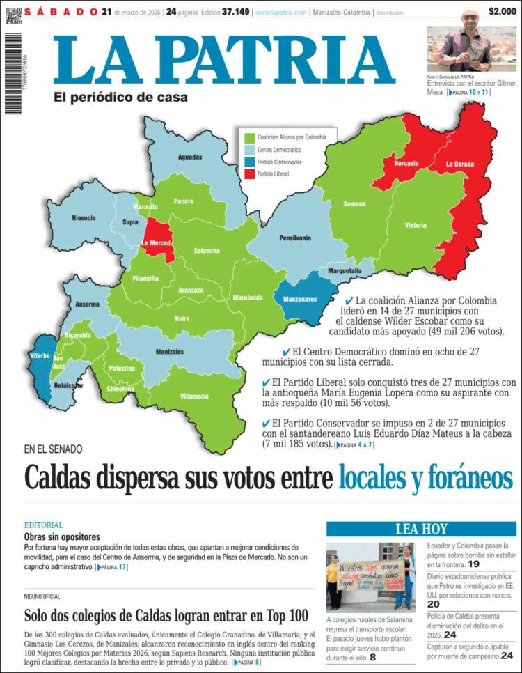 Portada de La Patria (Colombia)