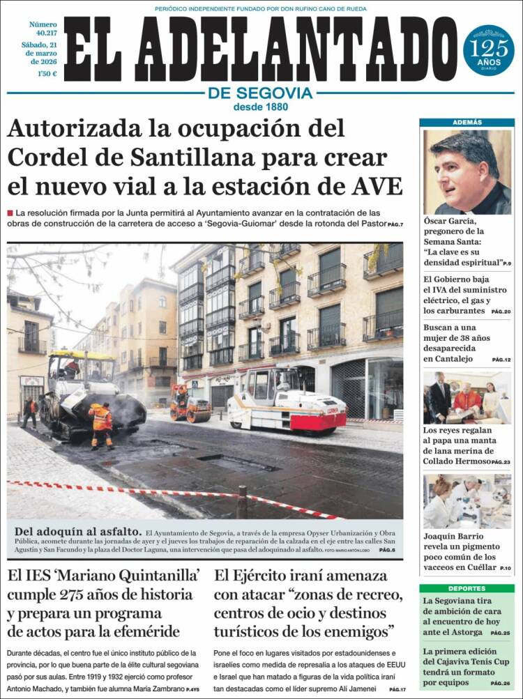 Portada de El Adelantado de Segovia (Espa&ntilde;a)