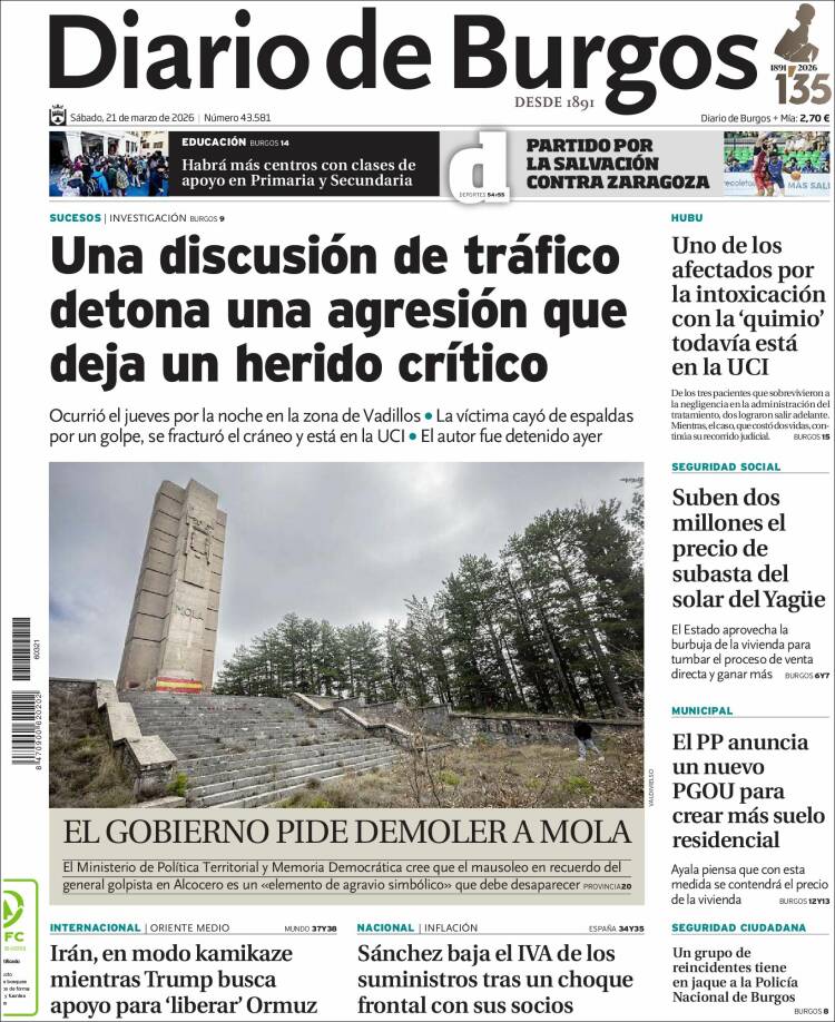 Portada de Diario de Burgos (Espa&ntilde;a)