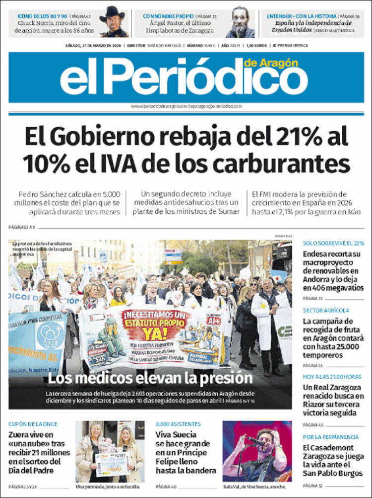 Portada de El Periódico de Aragón (Espa&ntilde;a)
