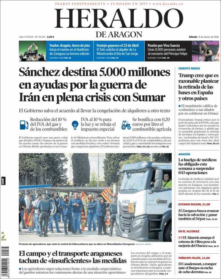 Portada de Heraldo de Aragón (Espa&ntilde;a)