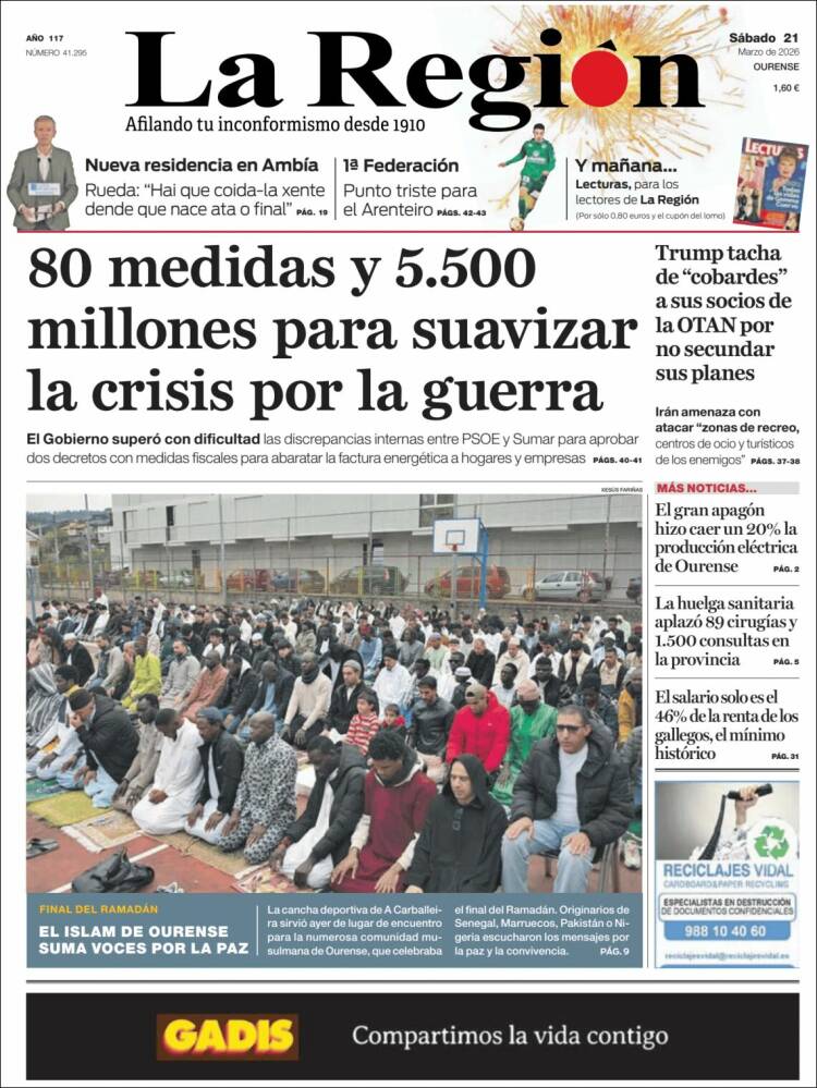 Portada de La Región de Ourense (Espa&ntilde;a)