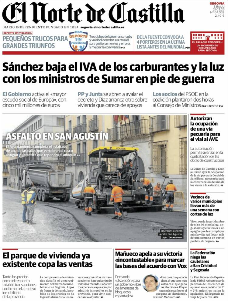 Portada de Norte de Castilla - Segovia (Espa&ntilde;a)