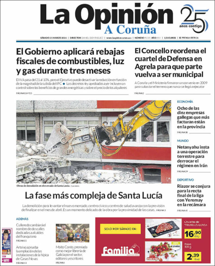 Portada de La Opinión de A Coruña (Espa&ntilde;a)