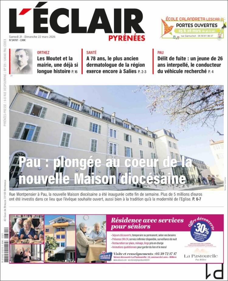 Portada de L'Eclair des Pyrénées (France)