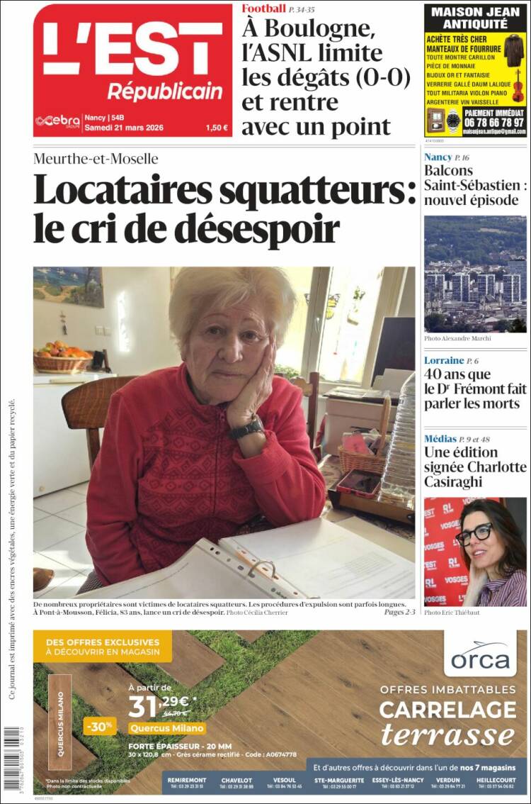 Portada de L'Est Republicain (Francia)