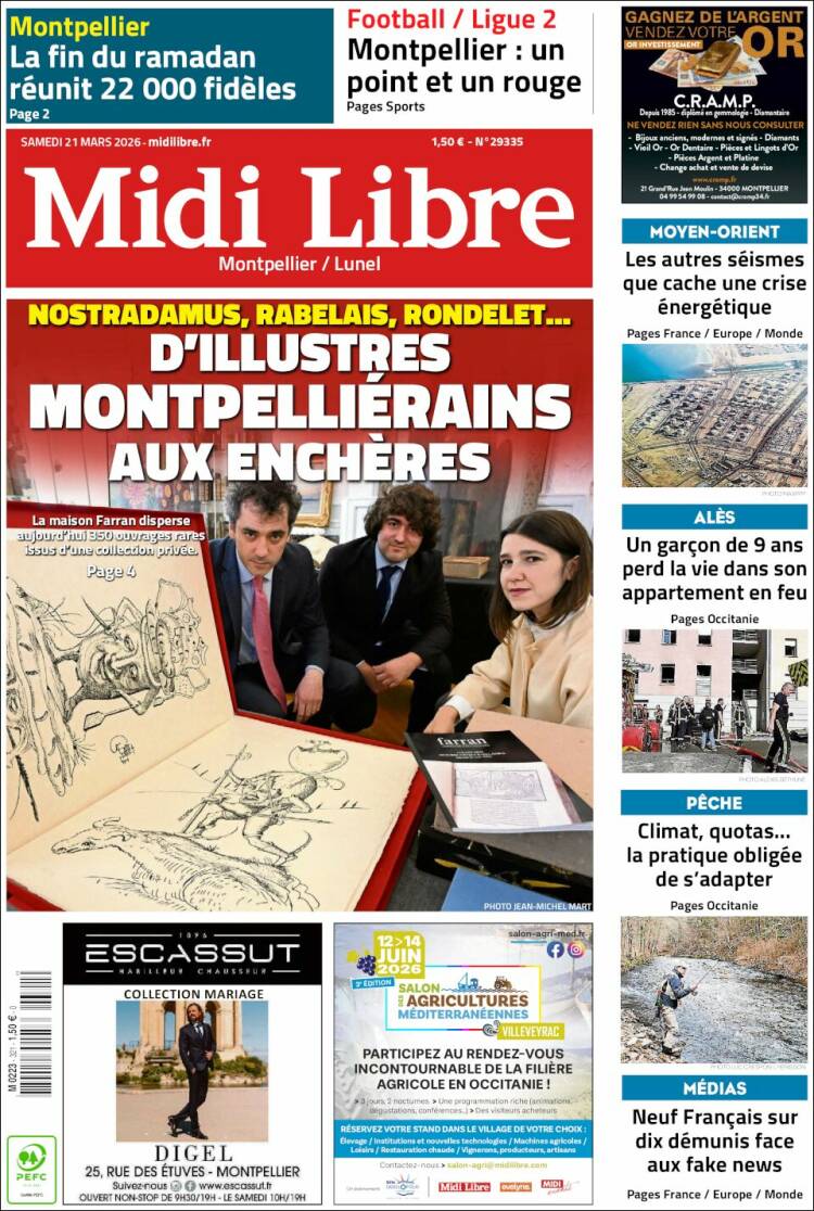 Portada de Midi Libre (Francia)