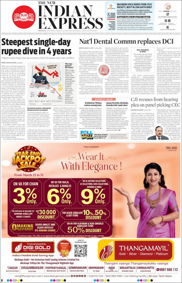 Portada de New Indian Express (India)