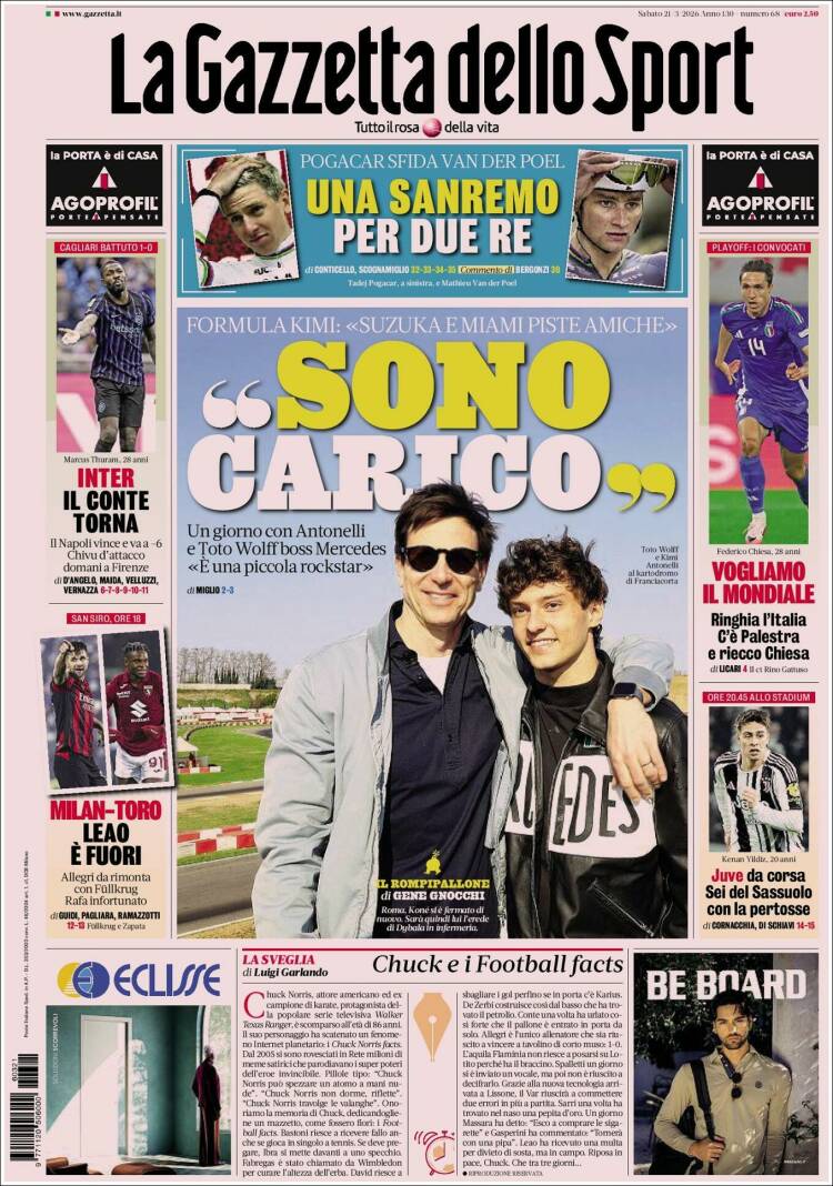 Portada de La Gazzetta dello Sport (Italia)
