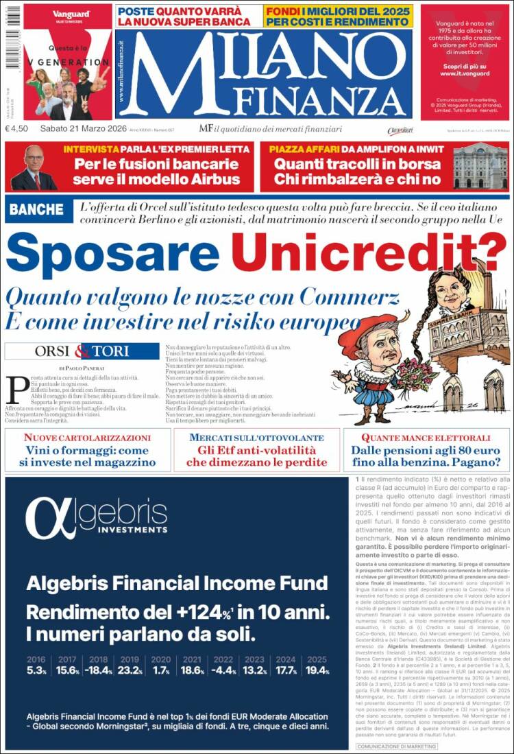 Portada de Milano Finanza (Italia)