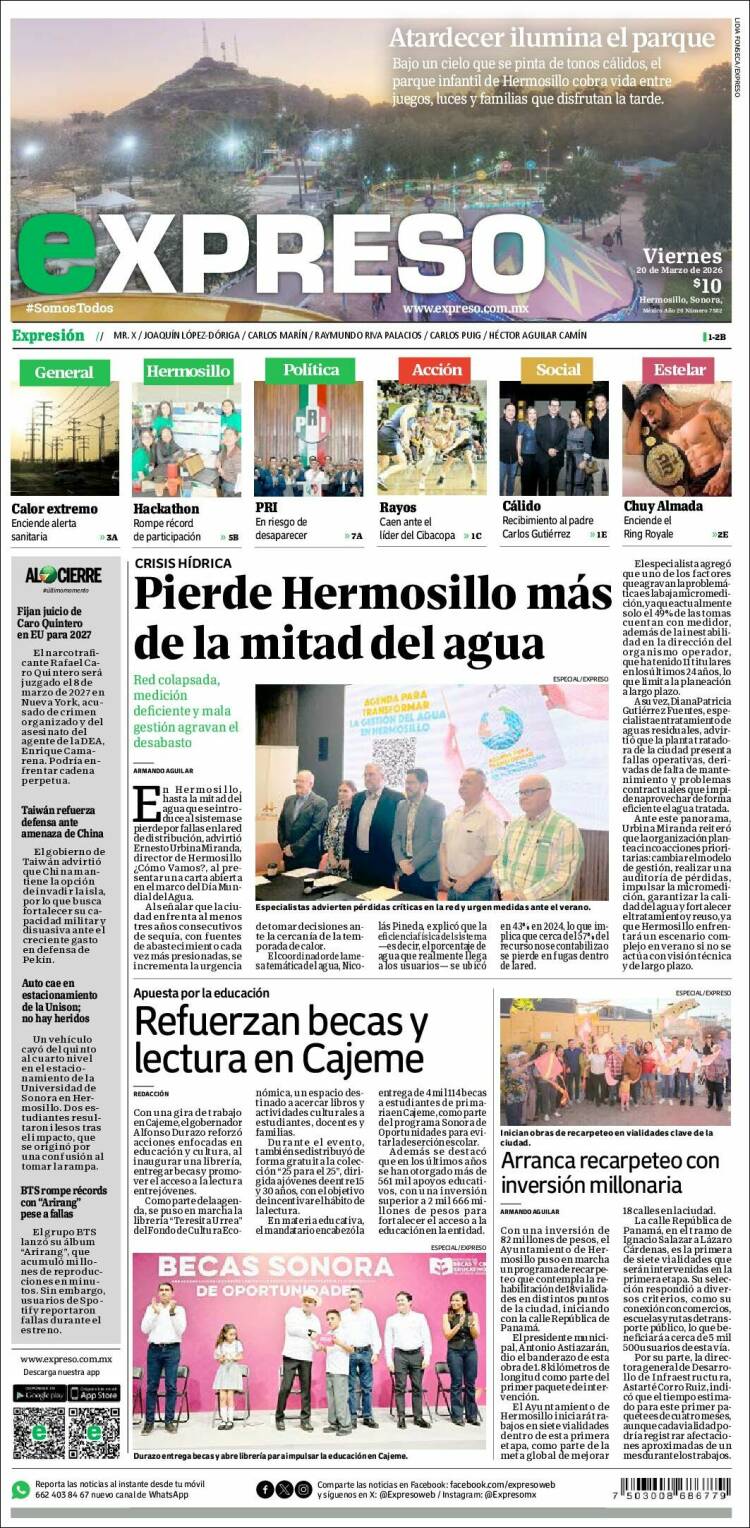 Portada de Expreso (M&eacute;xico)