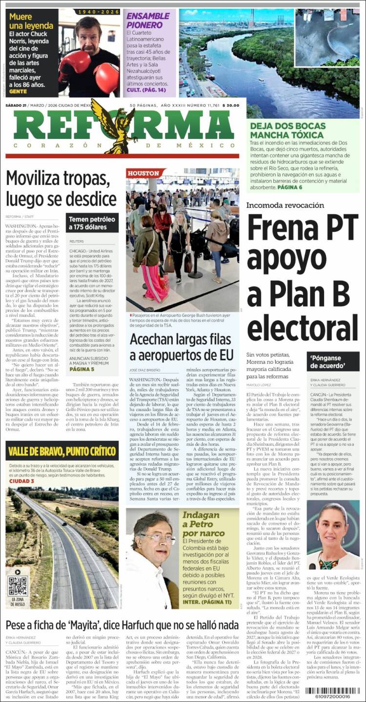 Portada de Reforma (M&eacute;xico)