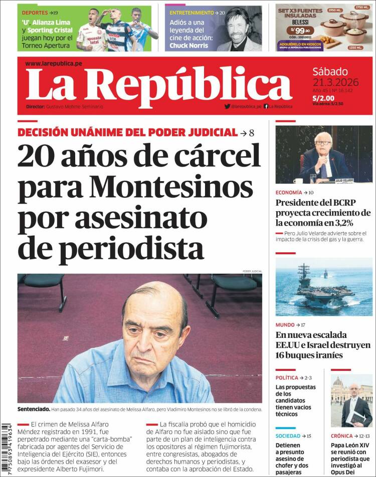 Portada de La Republica (Per&uacute;)