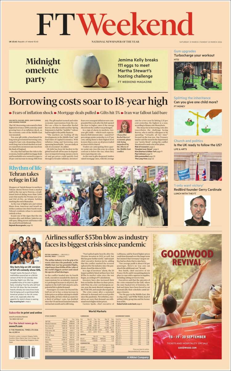 Portada de Financial Times (Reino Unido)