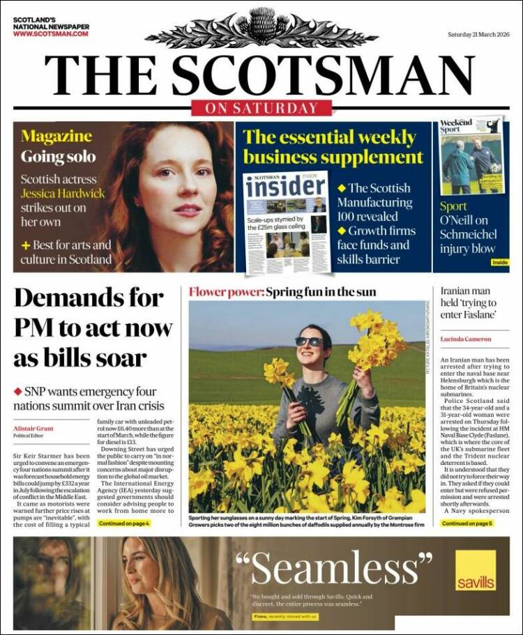 Portada de The Scotsman (Reino Unido)