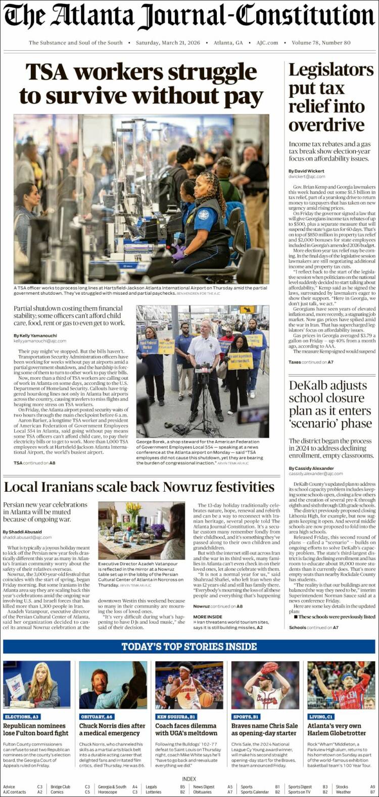 Portada de The Atlanta Journal-Constitution (&Eacute;tats-Unis)