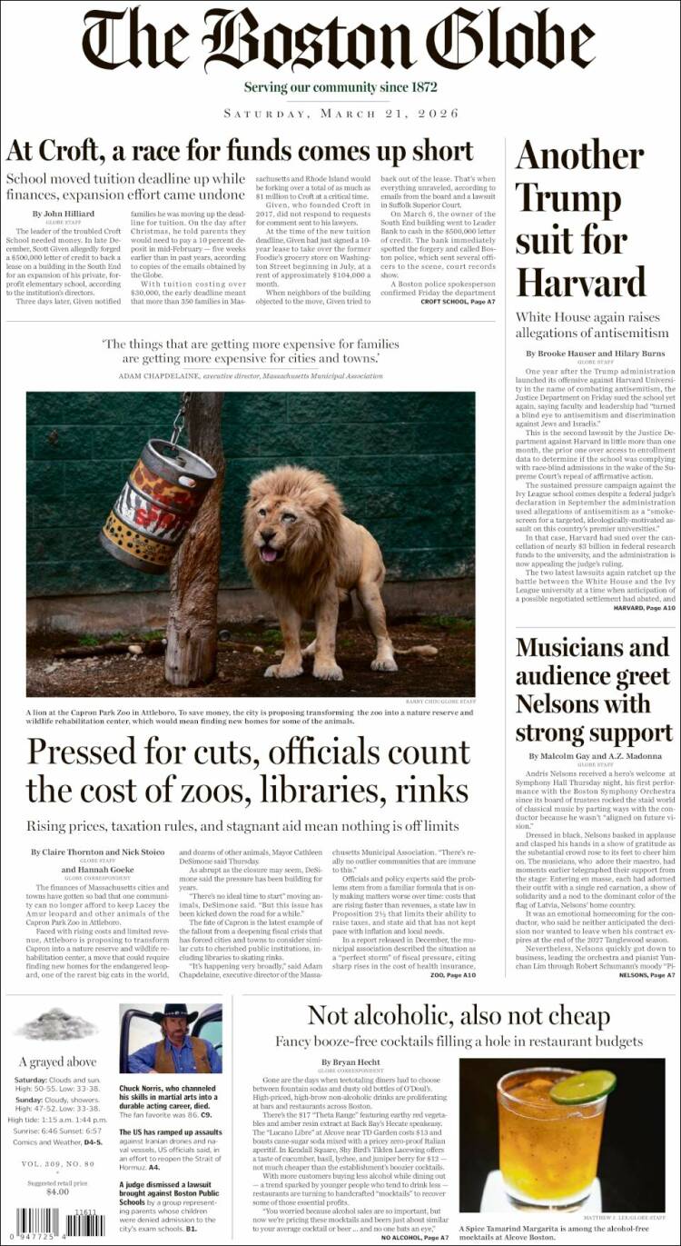 Portada de Boston Globe (USA)