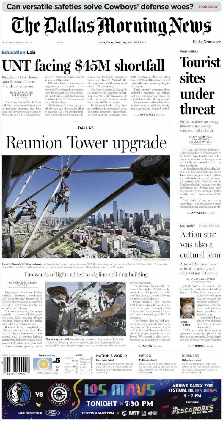 Portada de Dallas Morning News (USA)