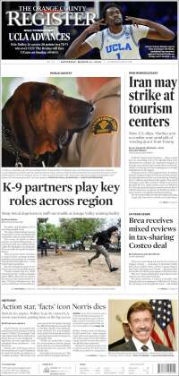 Portada de The Orange County Register (USA)