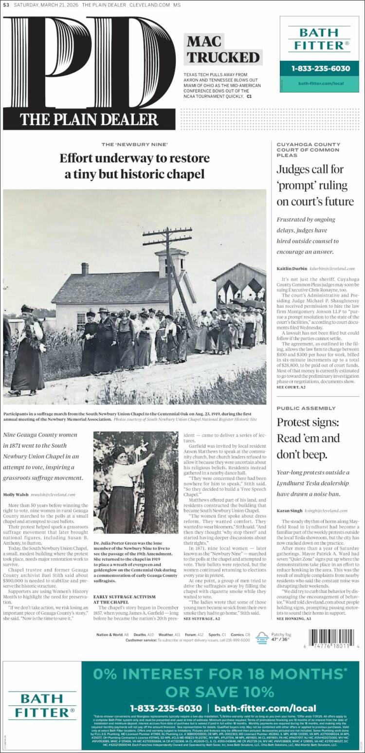 Portada de The Plain Dealer (USA)