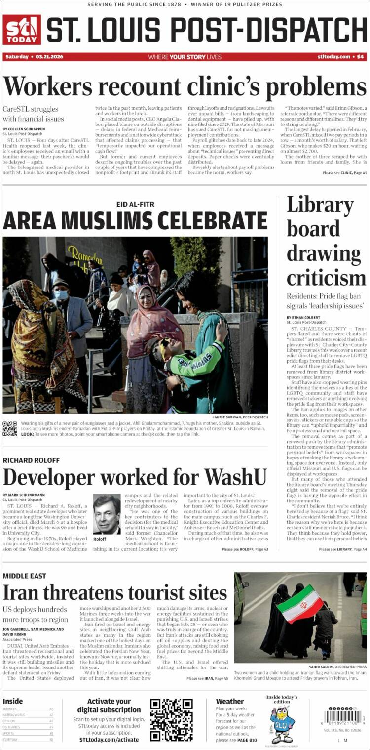 Portada de St. Louis Post-Dispatch (USA)